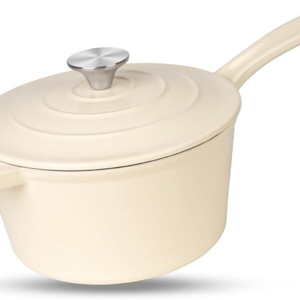 Cream White Enameled Cast Iron Saucepan