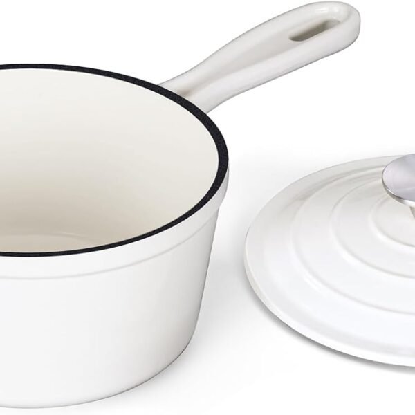 White Enameled Cast Iron Stew Pot