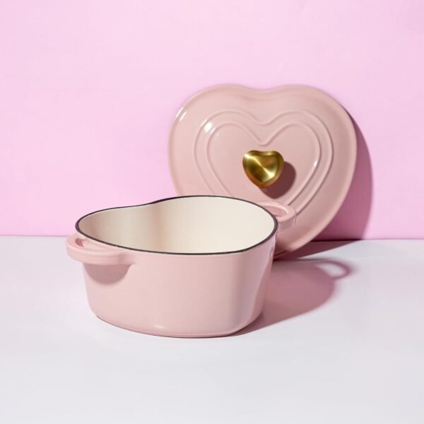 Pink Heart Shaped Enameled Cast Iron Pot