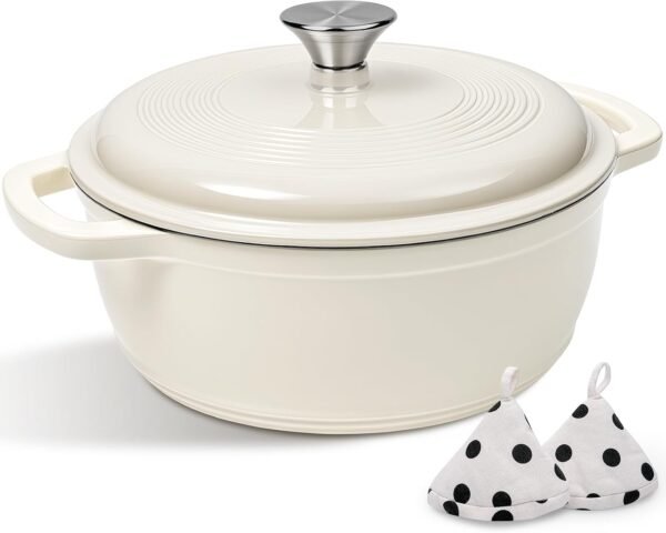 Cream White Enameled Cast Iron Bread Oven