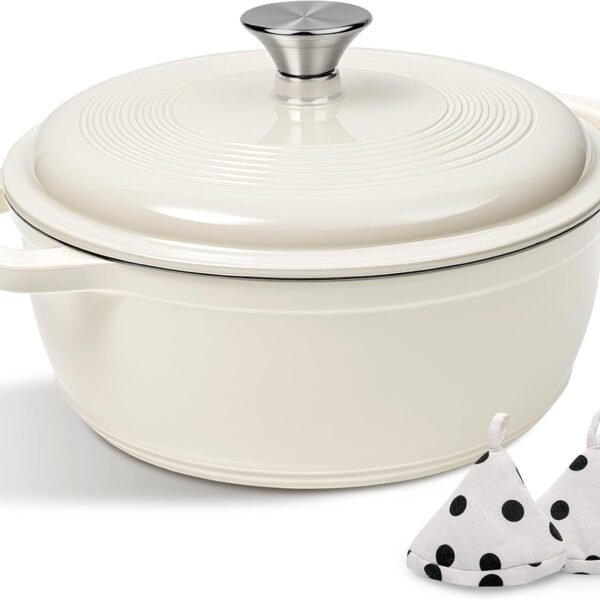 Cream White Enameled Cast Iron Bread Oven