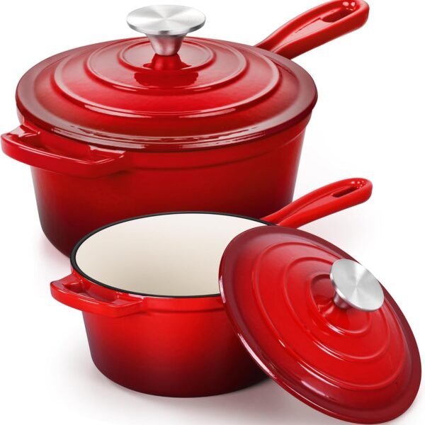 Red Enameled Cast Iron Cookware Set